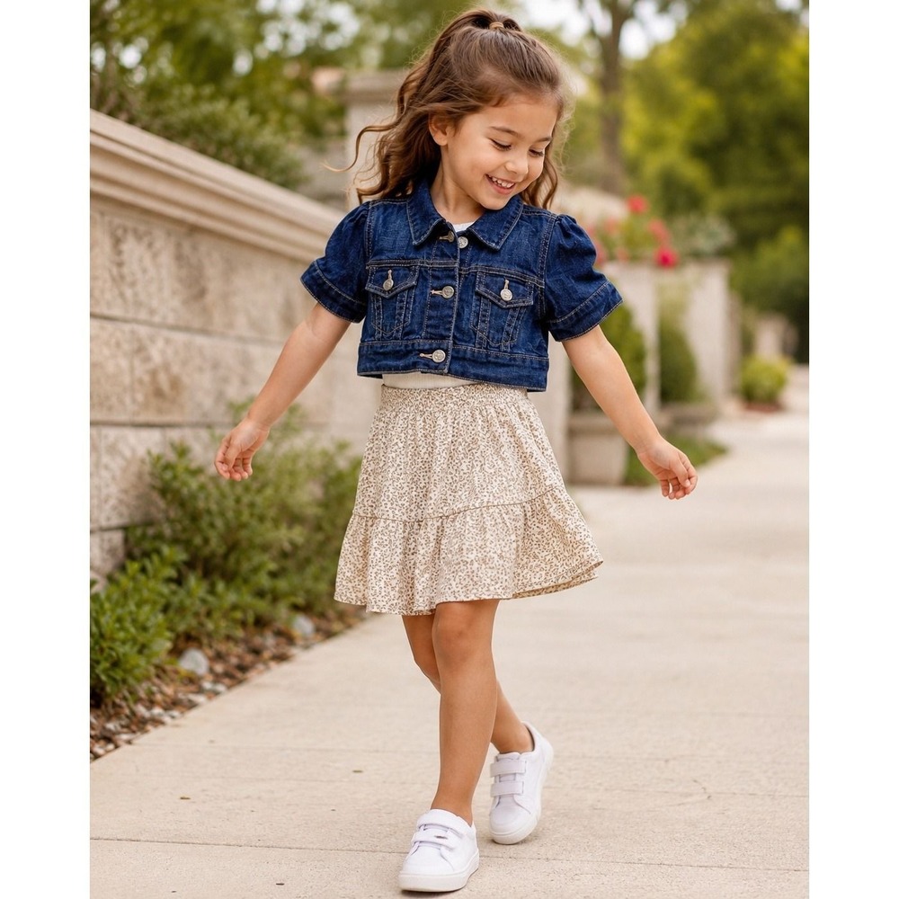 GapKids Girls Cropped Denim Jean Jacket Puff Sleeve Size XS